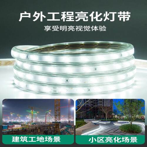LED灯带220v户外防水地下室隧道工地亮化装饰照明白光灯条24V36V