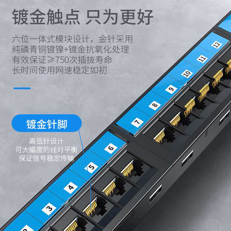胜为六类配线架24CAT6网线配线架网络级镀金1U机架式机柜理线器