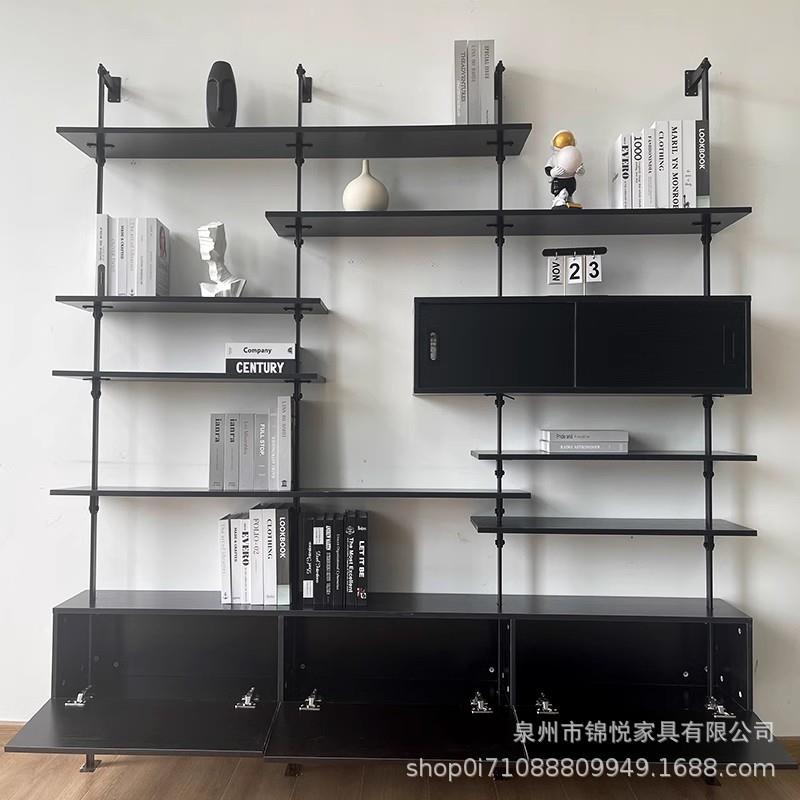 意式简约书架创意满墙书柜书房多层墙上置物架落地隔断铁艺展示架