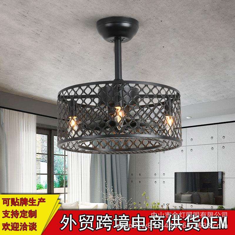 吊扇灯风扇灯工业风餐厅110v美式隐形复古静音跨境亚马逊供货