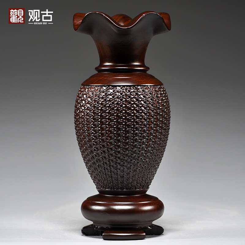 黑檀木雕刻花瓶摆件家居客厅电视柜新中式花瓶插花装饰送礼工艺品