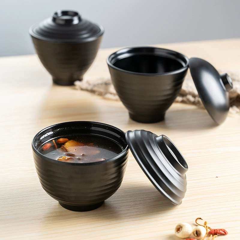 日式餐具黑色炖盅带盖子密胺商用餐厅味增汤碗饭店老火靓汤例汤碗