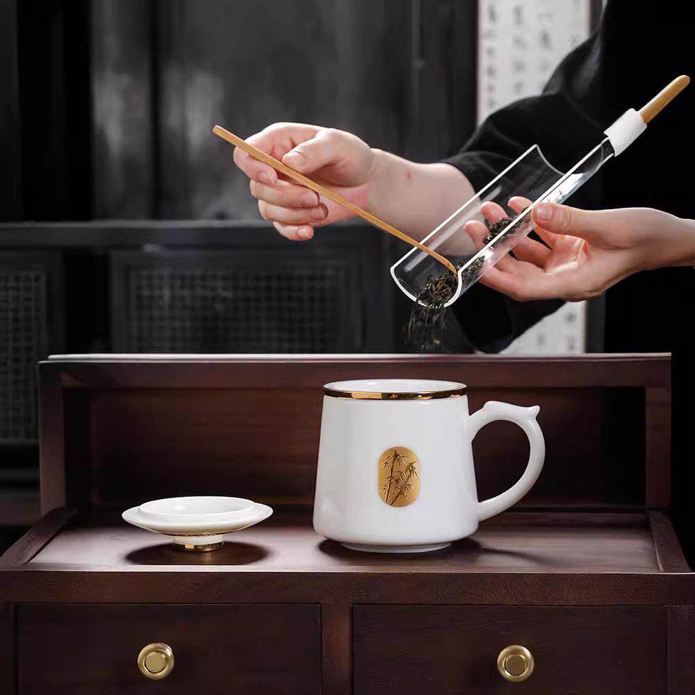 羊脂玉泡茶杯陶瓷马克杯带过滤茶水分离公杯个人杯档茶杯