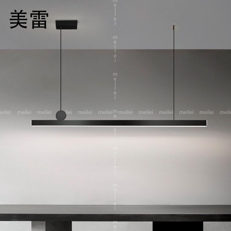 极简黑色餐厅吊灯智能调光全铜创意一字长条北欧现吧台公灯具