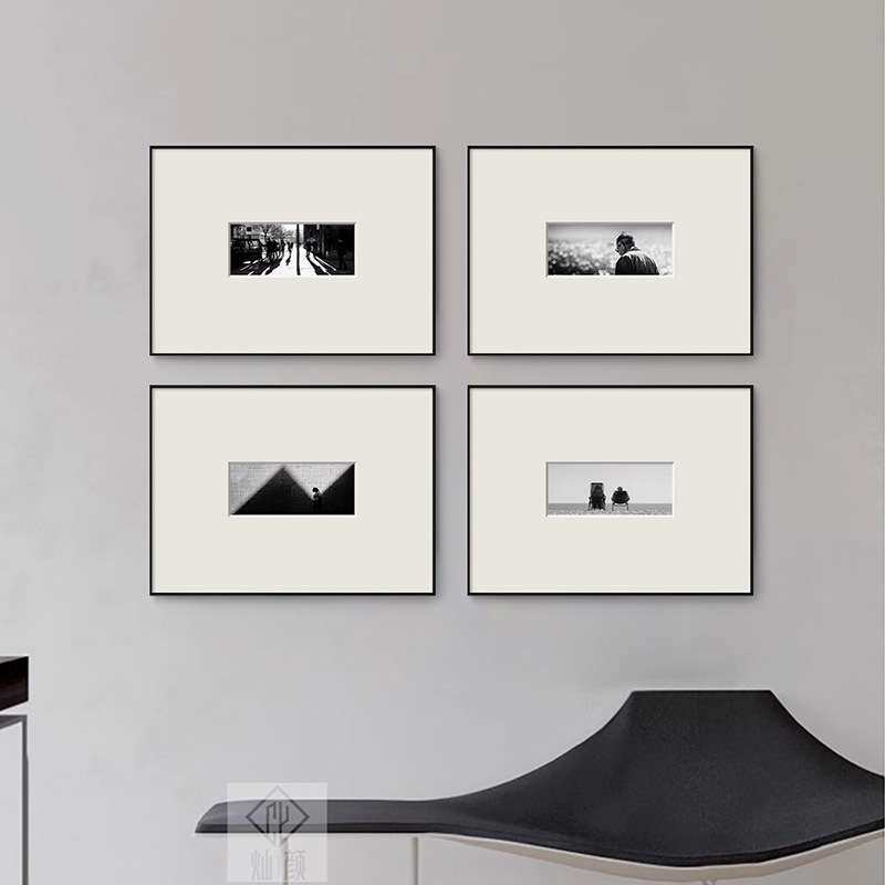 铝合金窄边框现代黑白装饰画客厅餐厅玄关卧室挂画照片墙卡纸壁画