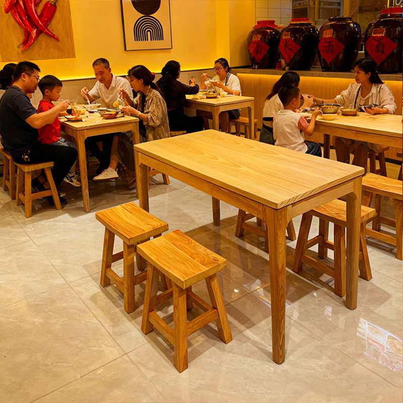 仿古全实木八仙桌 正方形商用 土湘菜馆饭店餐桌椅组合 实木桌凳