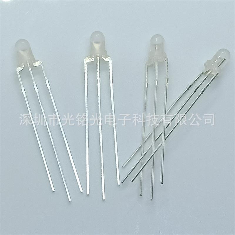 现货供应 F3/3mm红黄绿双色共阳 雾状LED灯珠 双色雾状发光二极管