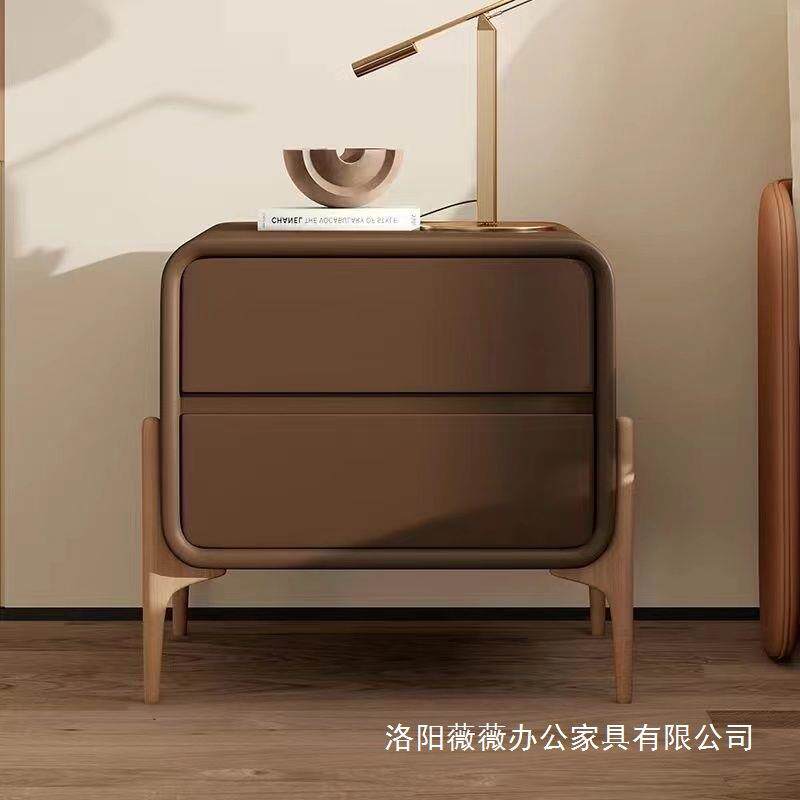 全实木简约现代床头柜奶油风卧室创意小型床边柜皮革轻奢收纳柜