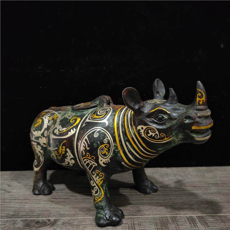 古青铜器错金银盛酒器酒樽犀牛尊摆件博物馆古玩收藏制作
