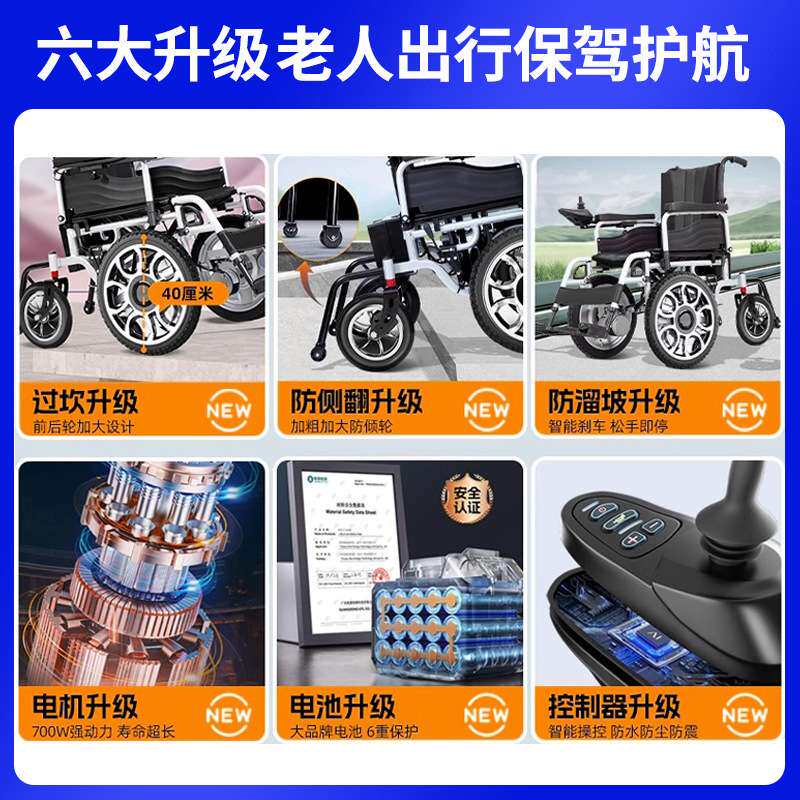 电动轮椅车智能全自动老人残疾人前轮驱动可折叠老年四轮代步车
