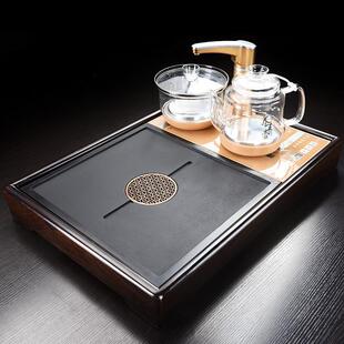 乌金石茶盘套装家用简约全自动一体排水茶台黑檀木小号办公室茶海