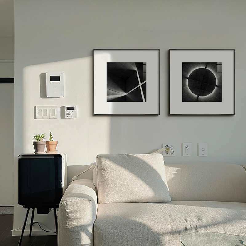 默片 现代简约黑白玄关画高级摄影复古挂画六联工业风客厅装饰画