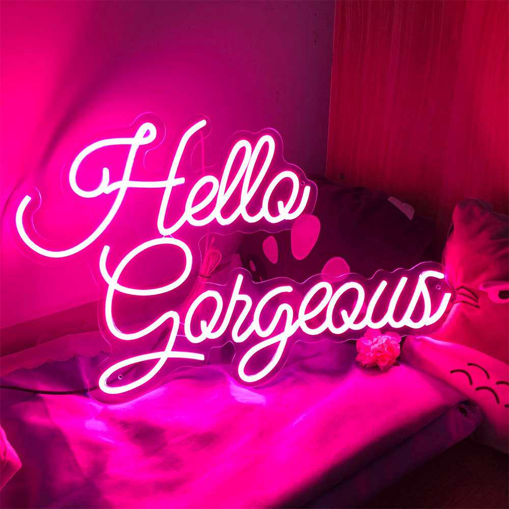 外贸跨境字母霓虹灯Hello Gorgeous英文发光字灯牌表白派对装饰灯
