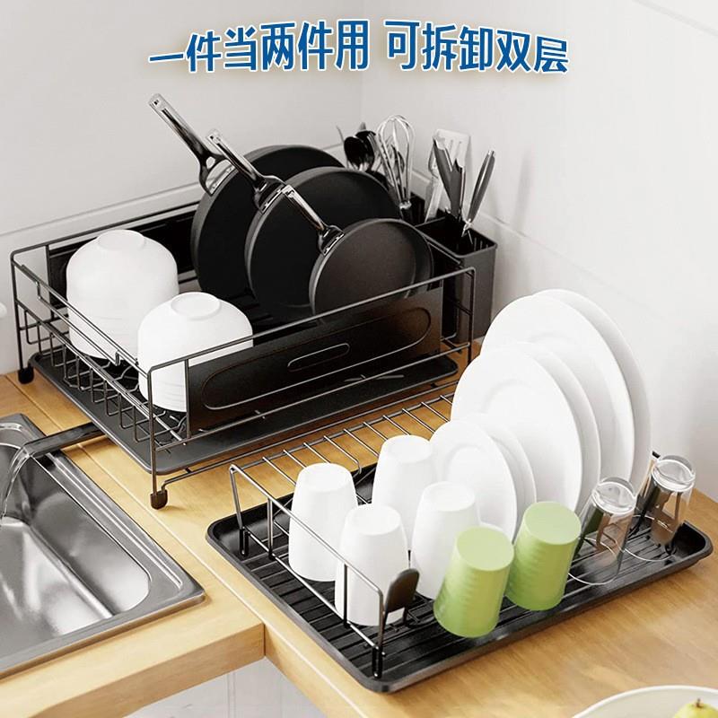 双层碗碟架跨境厨房置物架沥水架台面收纳整理碗碟架子家用沥水架