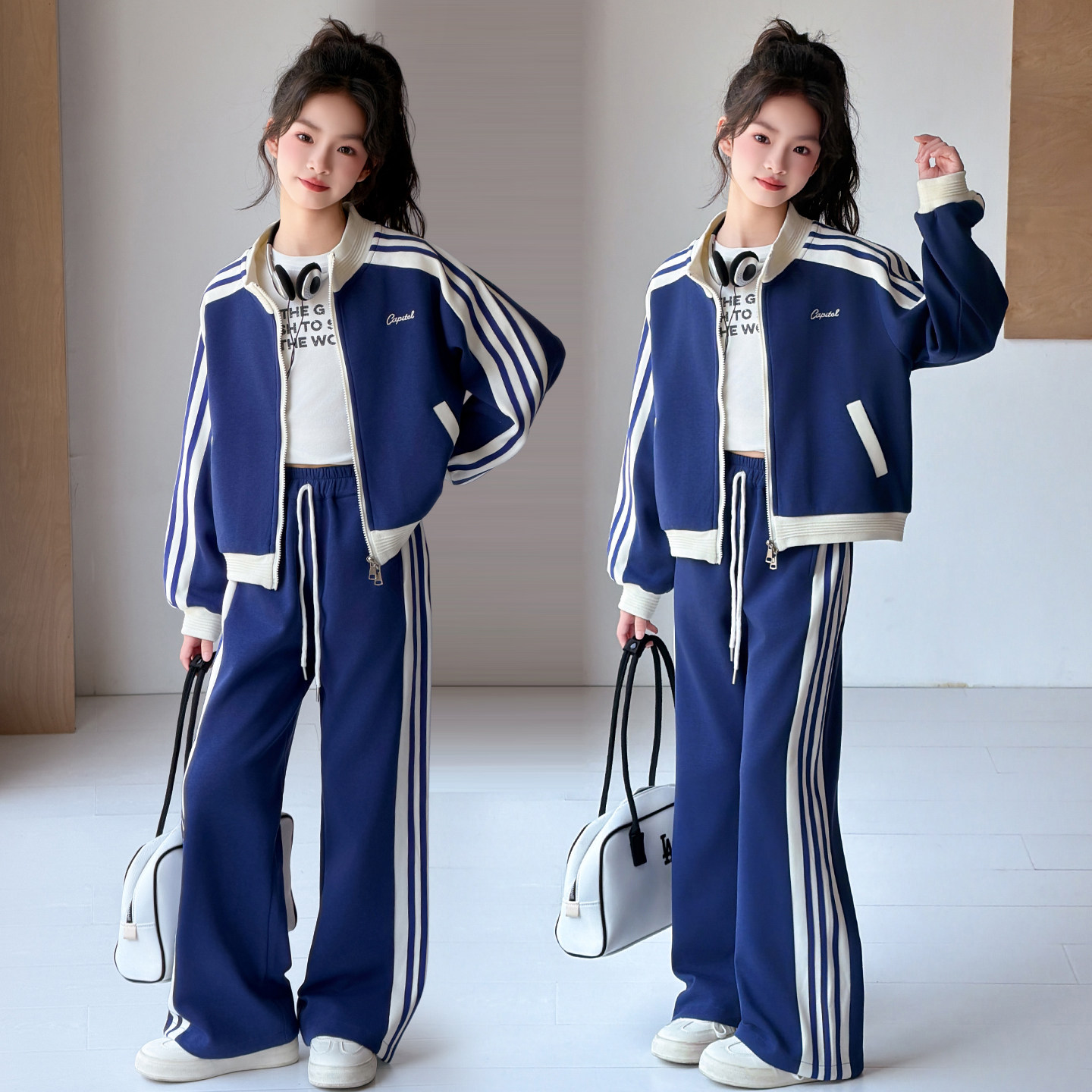 女童秋装运动休闲套装2026新款女大童洋气卫衣外套初中生春秋衣服