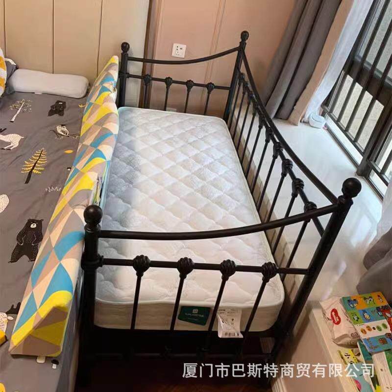 铁艺床加长儿童婴儿床延边无缝拼接单人床沙发床储物空间黑白色