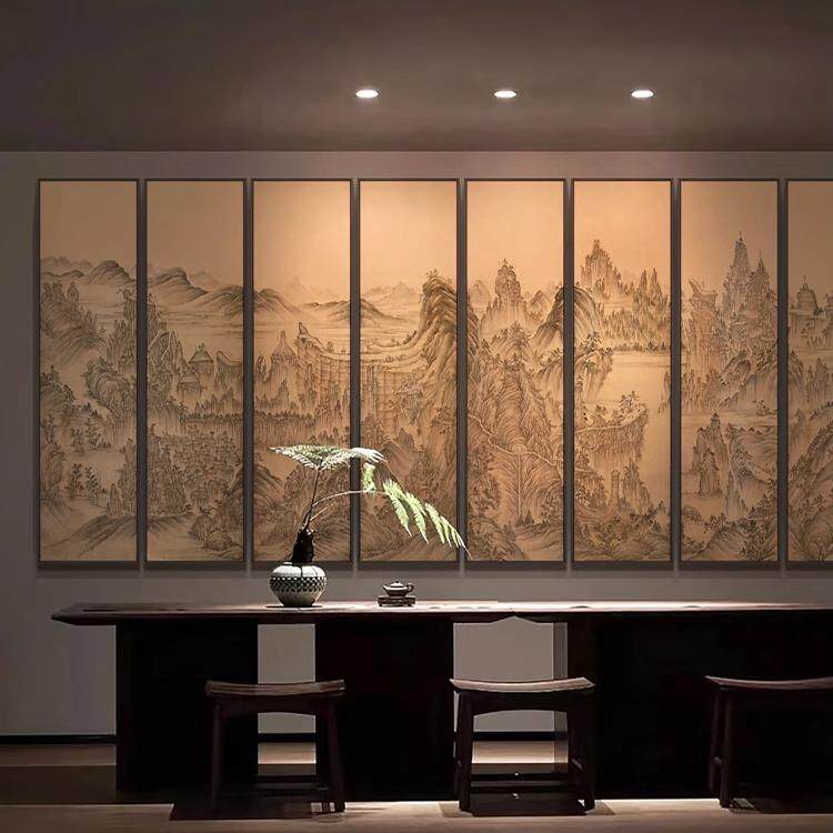 酒店大堂山水风景多幅挂画新中式客厅意境感壁画别墅区高档装饰画