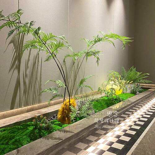 仿真绿植造景花槽餐厅样板房植物设计花草搭配仿真花室内装饰