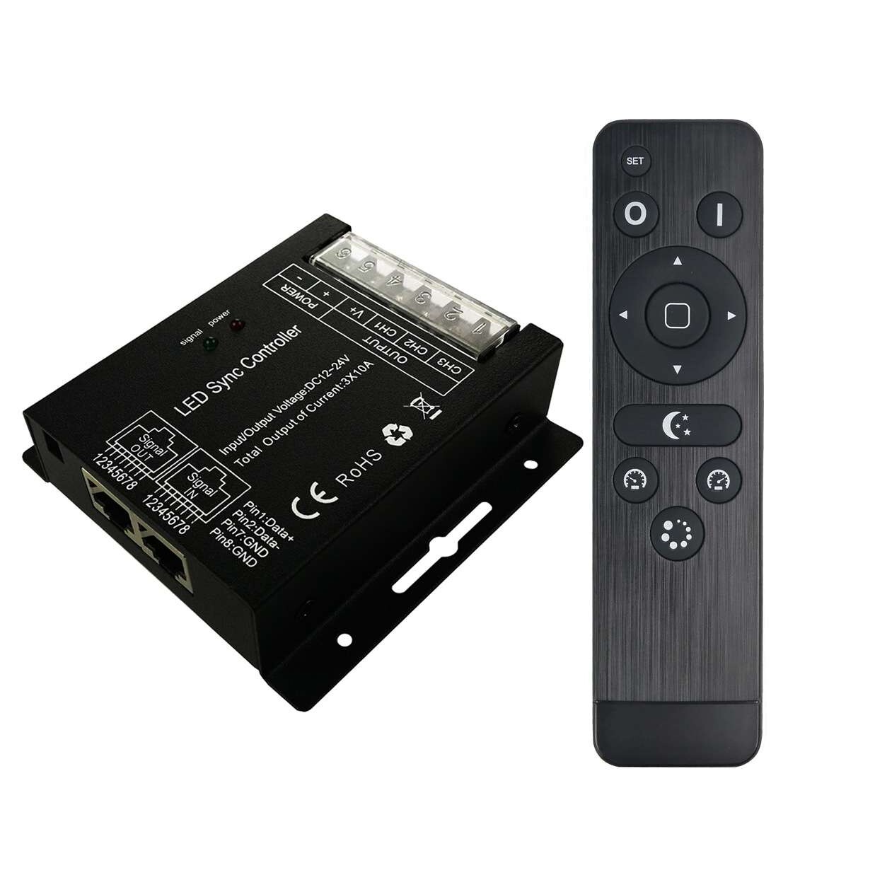 LED无线控制器 RGB灯条控制器 PWM七彩网线同步控制器12-24V 30A
