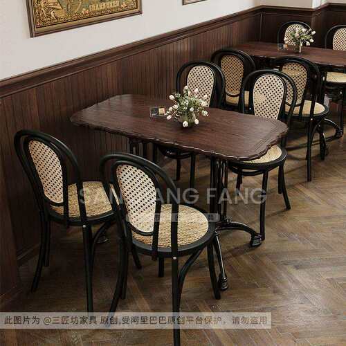 美式复古咖啡厅实木桌椅组合网红西餐厅餐饮店商用餐桌奶茶店椅子