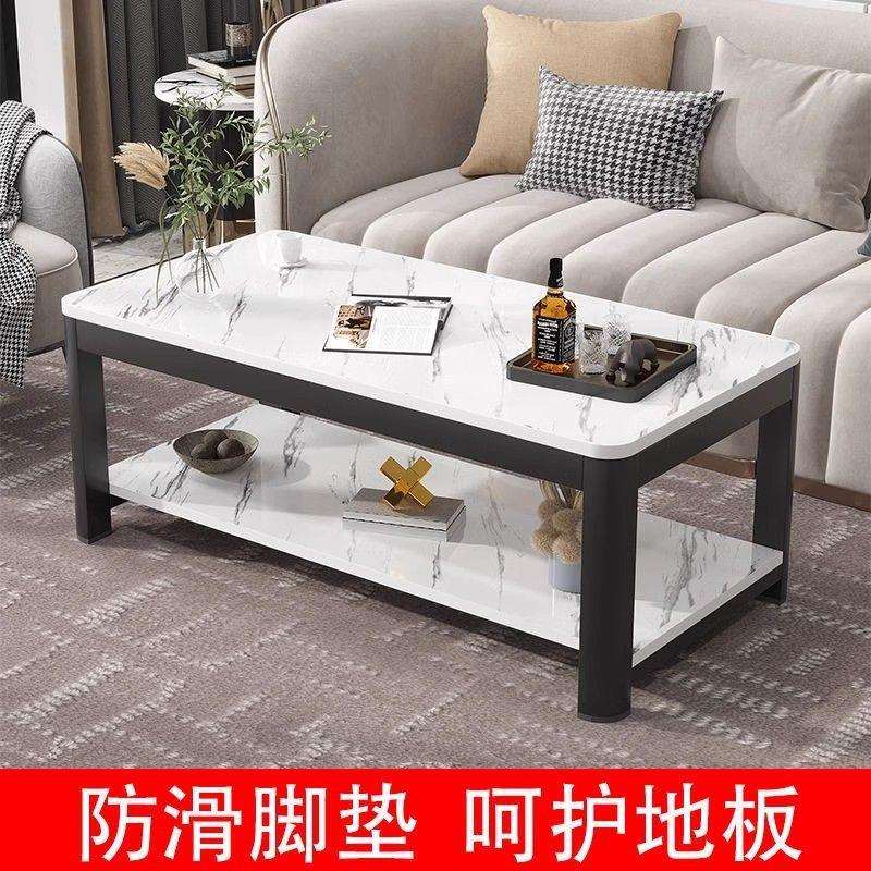 双层简约现代轻奢茶几家用小户型仿大理石桌面加粗钢腿茶台小桌子