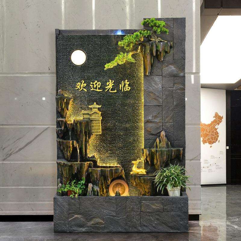 新中式水幕墙流水屏风喷泉隔断客厅玄关别墅庭院假山景观落地摆件
