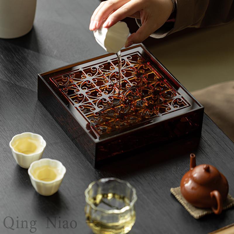 亚克力壶承简约方形茶具茶杯收纳架百搭磨砂小茶盘干泡台茶承托盘