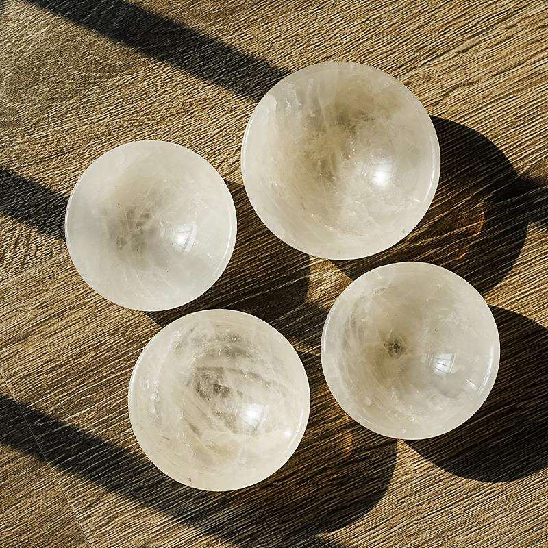 天然白水晶碗雕刻件 白水晶原石打磨供佛消磁碗 水晶碗工艺品摆件