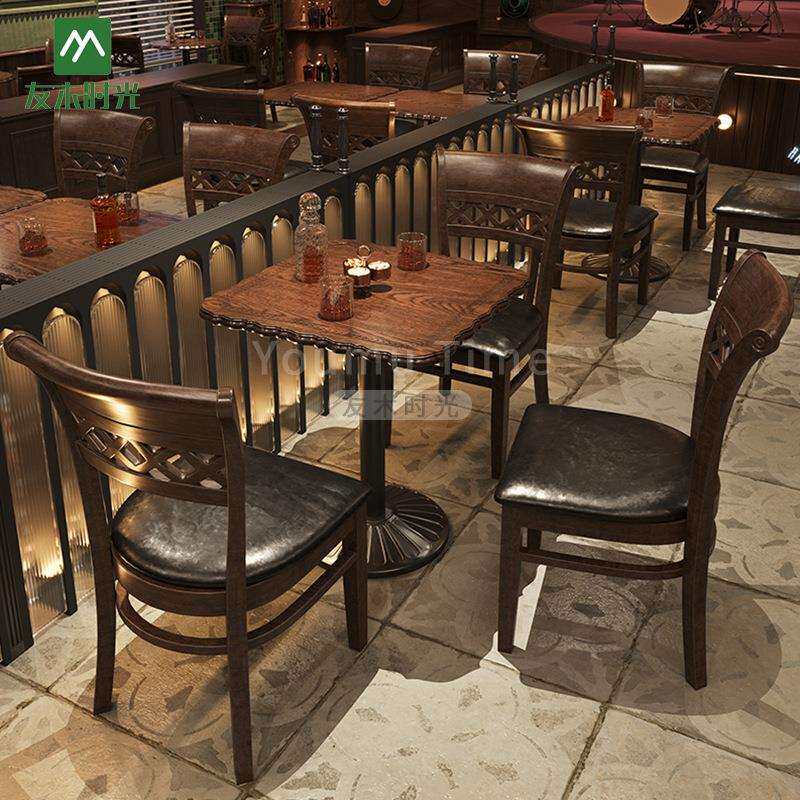 美式复古咖啡厅桌椅组合西餐厅酒吧桌椅实木Restaurant Furniture