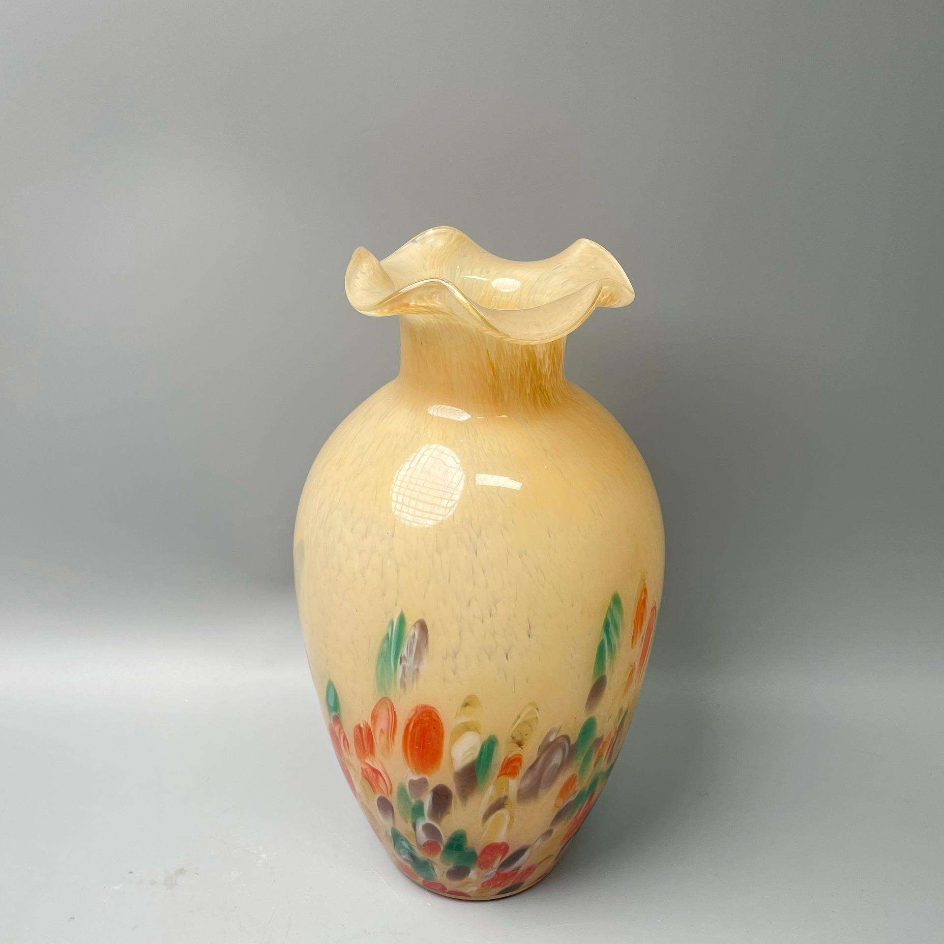 奶油风花边彩色圆点玻璃花瓶手工吹制琉璃桌面客厅装饰摆件插花器