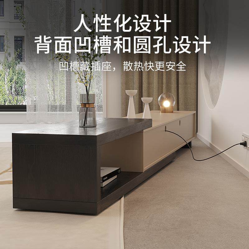 意式极简圆形伸缩茶几电视柜套装小户型客厅奶油风简约现代圆茶几