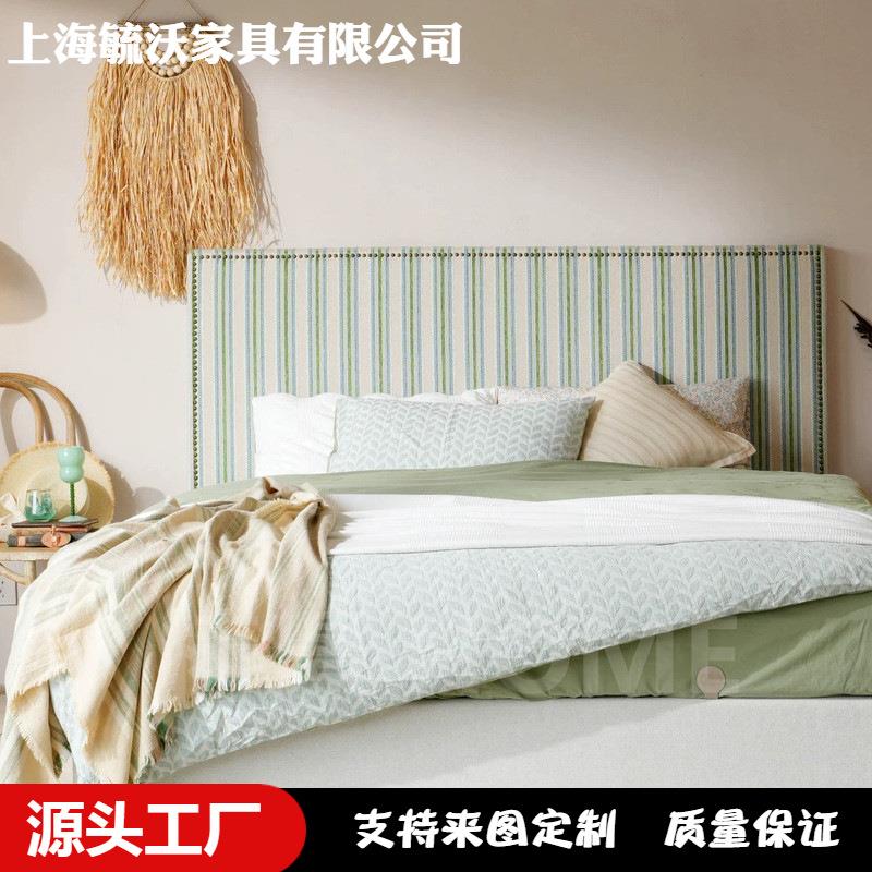 法式复古田园风布艺床南洋风主卧室设计师清新绿色条纹1.8米1.5床