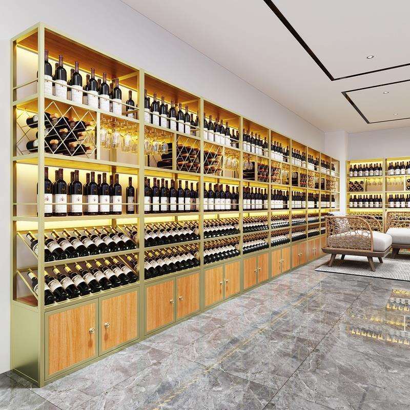 商用简约铁艺酒架靠墙置物架子红酒庄酒柜家用酒窖客厅落地展示架