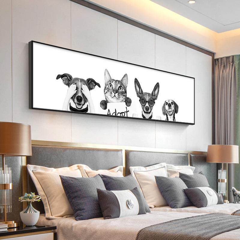 北欧风格动物装饰画客厅卧室横版挂画房间床头画现代简约背景狗狗