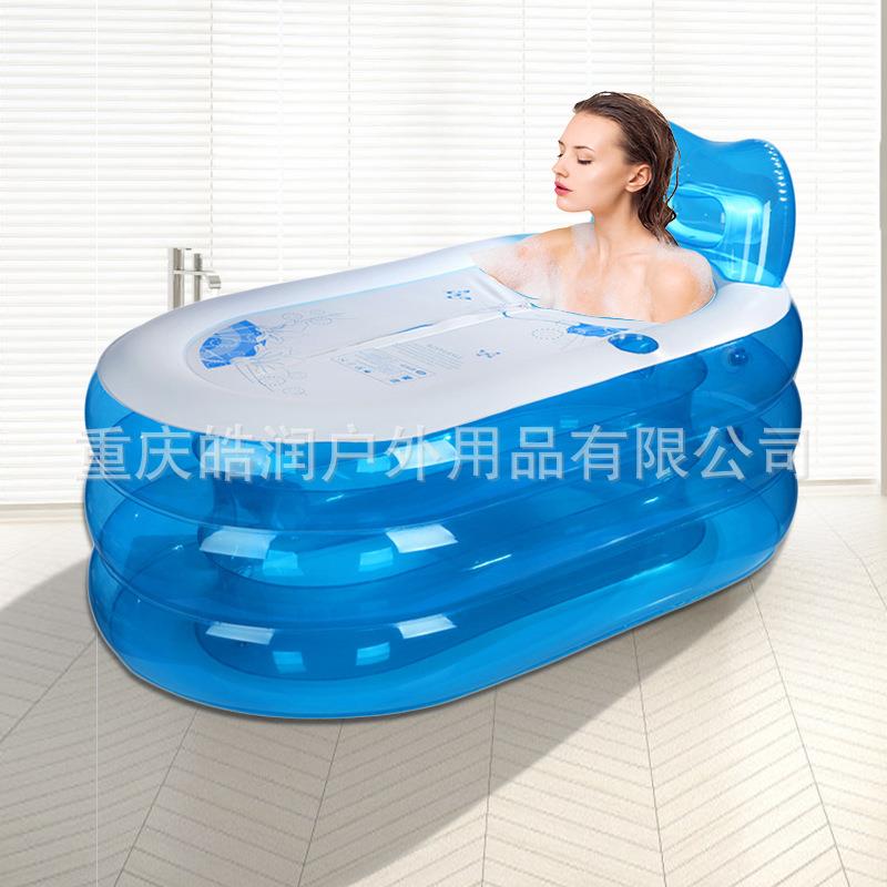 透明浴缸加厚面料透明蓝洗澡桶沐浴桶小户型家用折叠泡澡桶