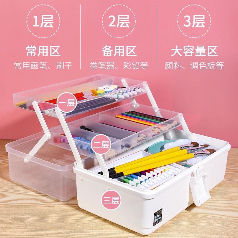 手提美术工具箱三层大号小画画学生用画箱儿童多功能收纳盒整理箱