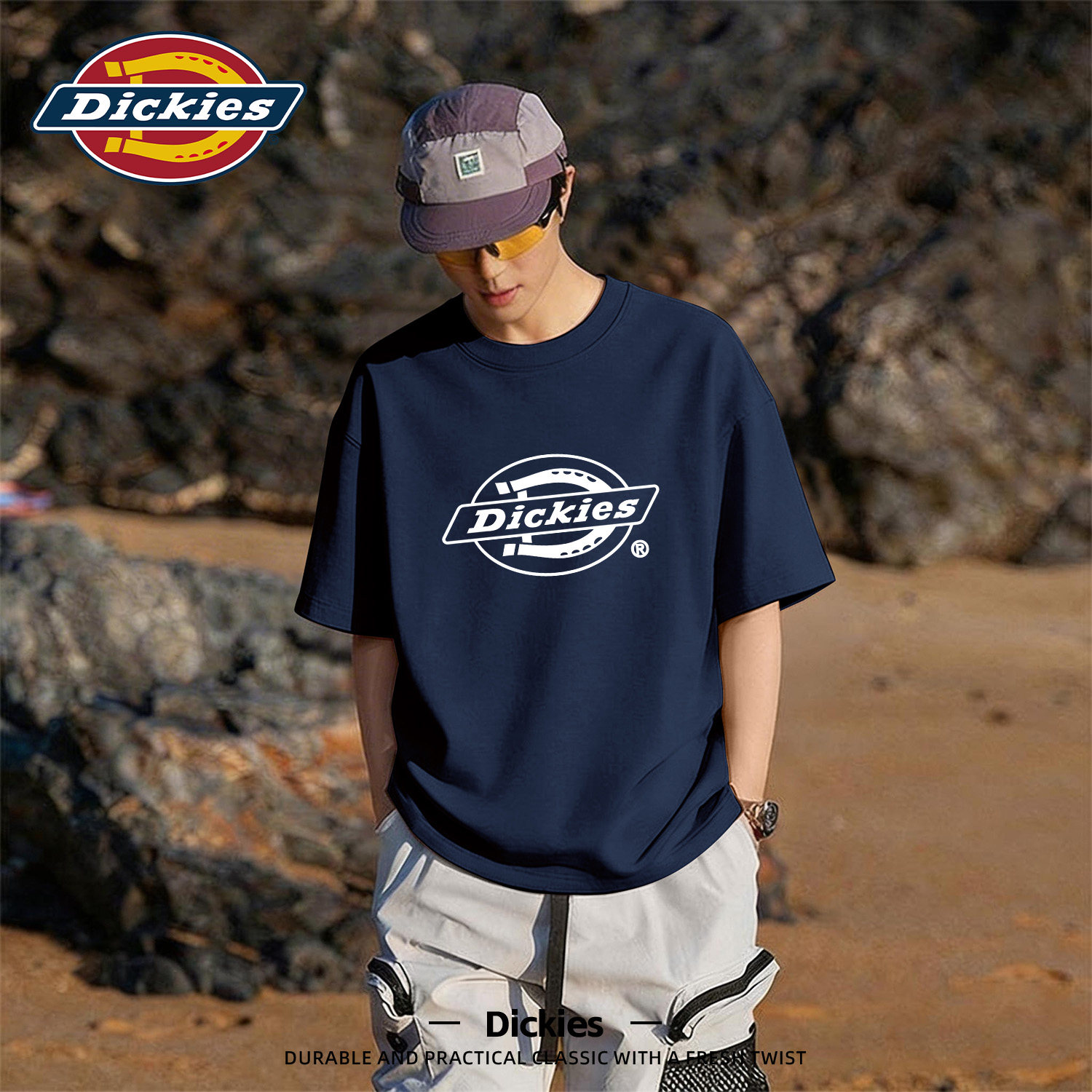 Dickies藏青色纯棉短袖T恤男款2026新款夏季休闲半袖宽松百搭体恤