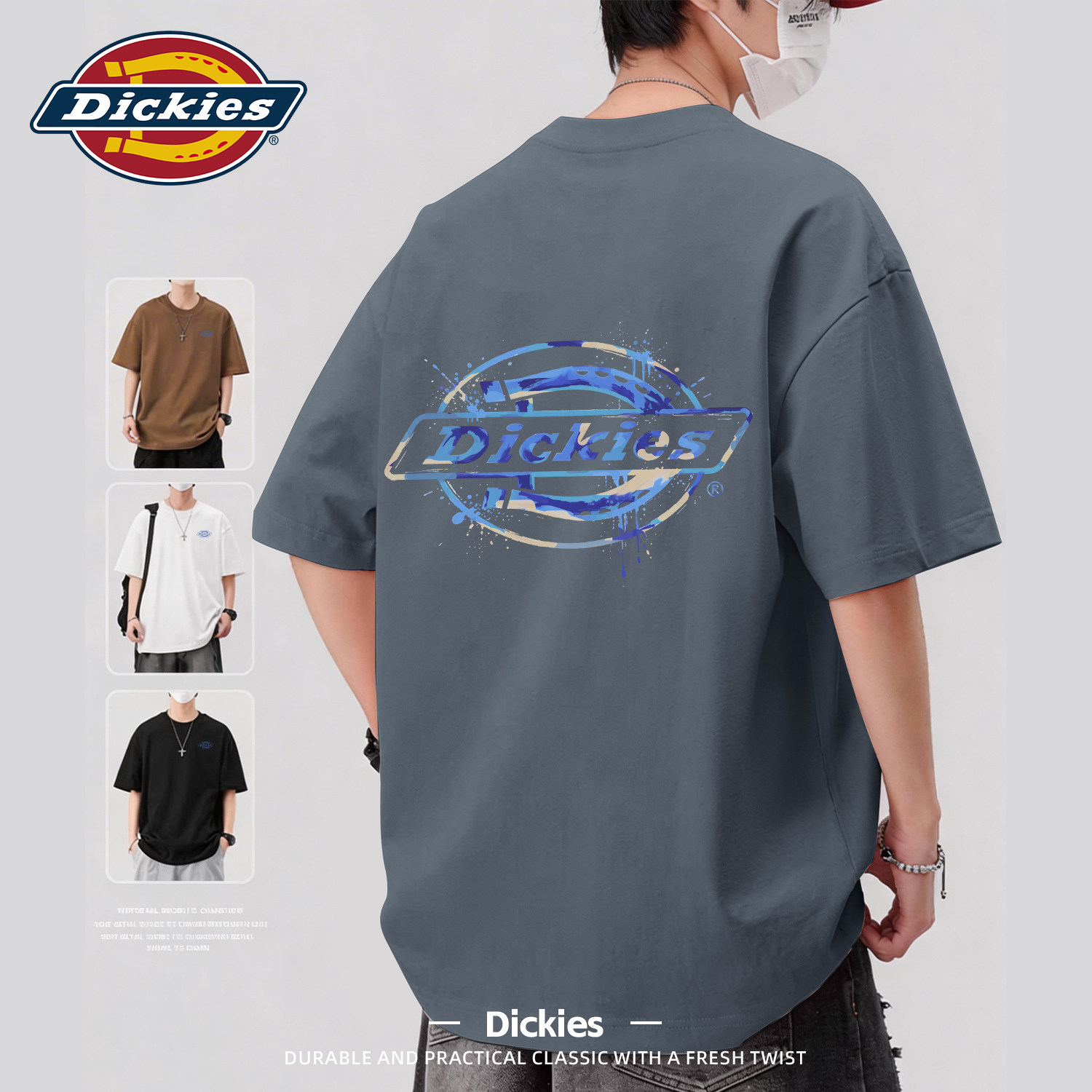 Dickies深灰色纯棉短袖T恤男款2026夏季新款潮流休闲五分半袖百搭