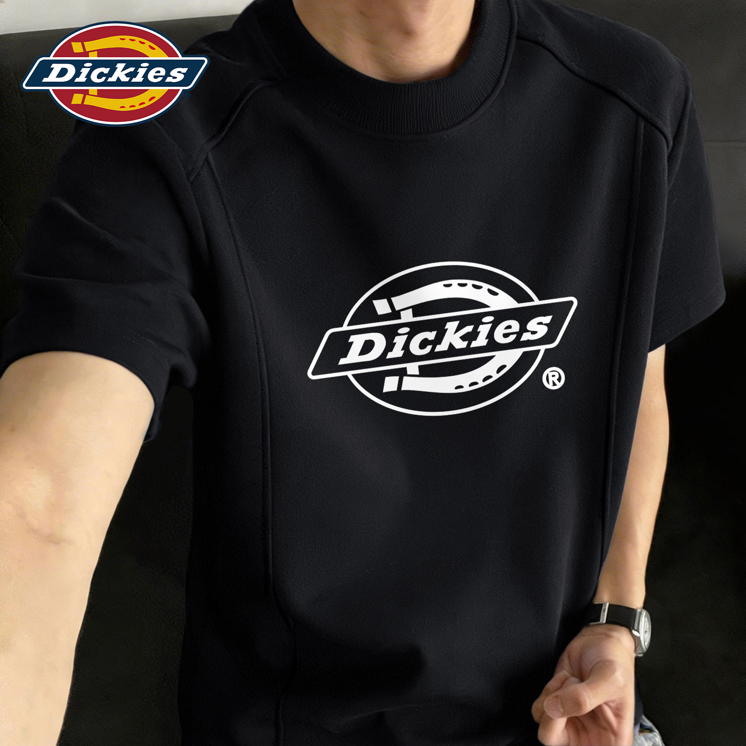 Dickies黑色拼接款美式短袖T恤男
