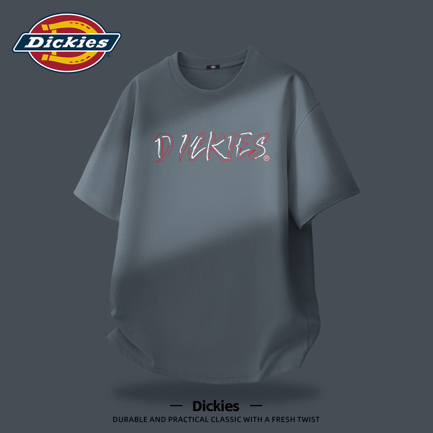 Dickies铁灰色纯棉短袖T恤男士2026新款夏季美式重磅大码休闲体恤
