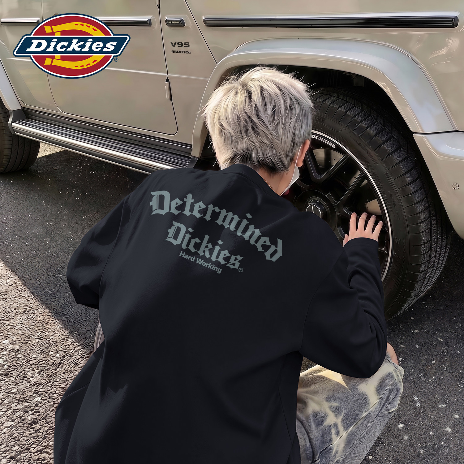 Dickies黑色字母印花男生长袖T恤