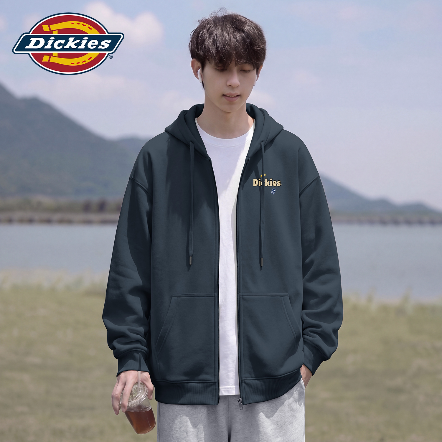 Dickies深灰色潮流连帽卫衣男士
