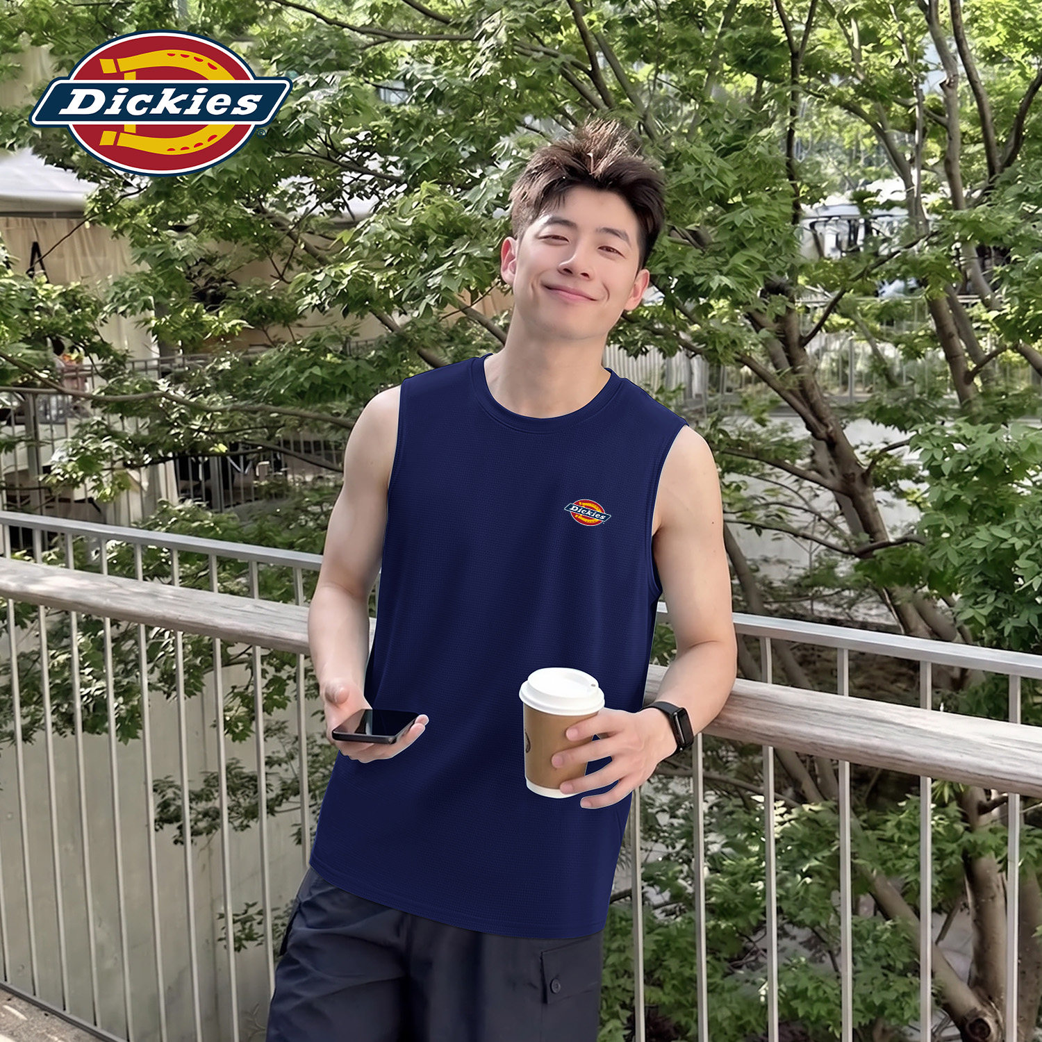 Dickies蓝色冰丝速干男生背心2026夏季新款潮流舒适无袖上衣内搭