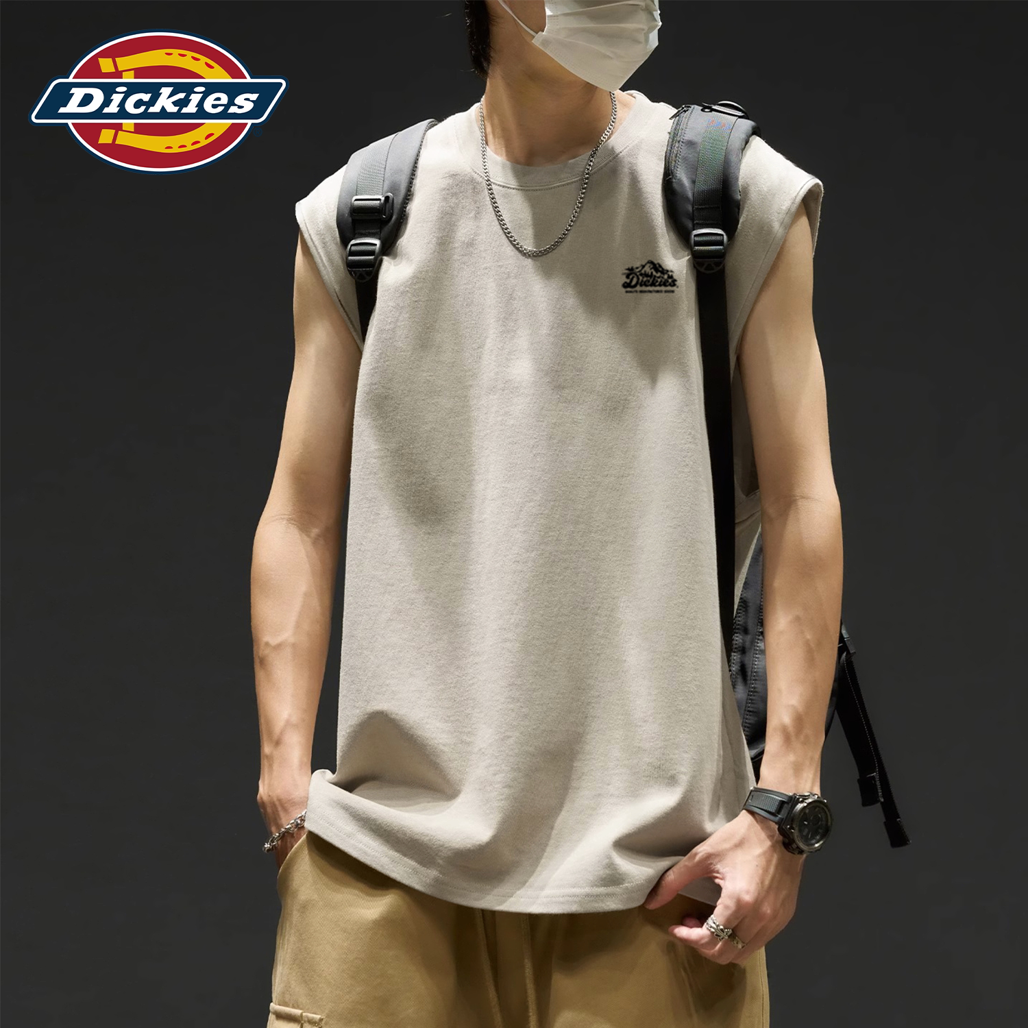Dickies灰色纯棉无袖背心男款