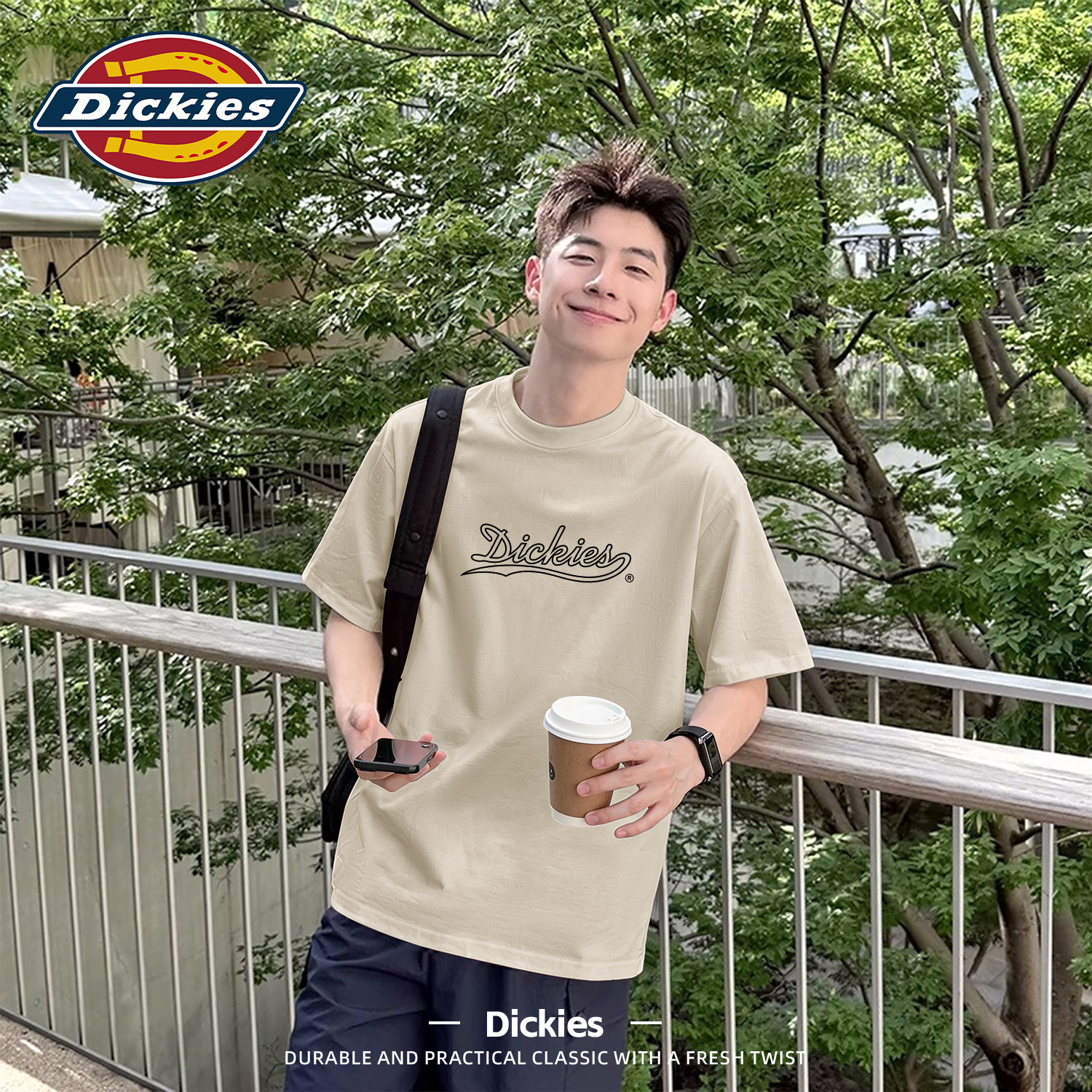 Dickies奶茶色重磅纯棉短袖T恤男