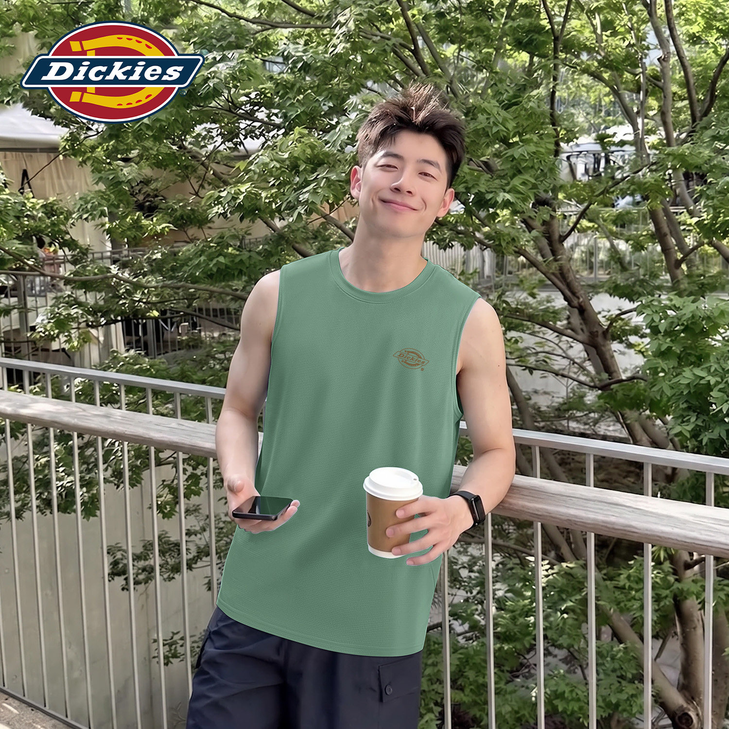 Dickies绿色冰丝速干无袖背心男