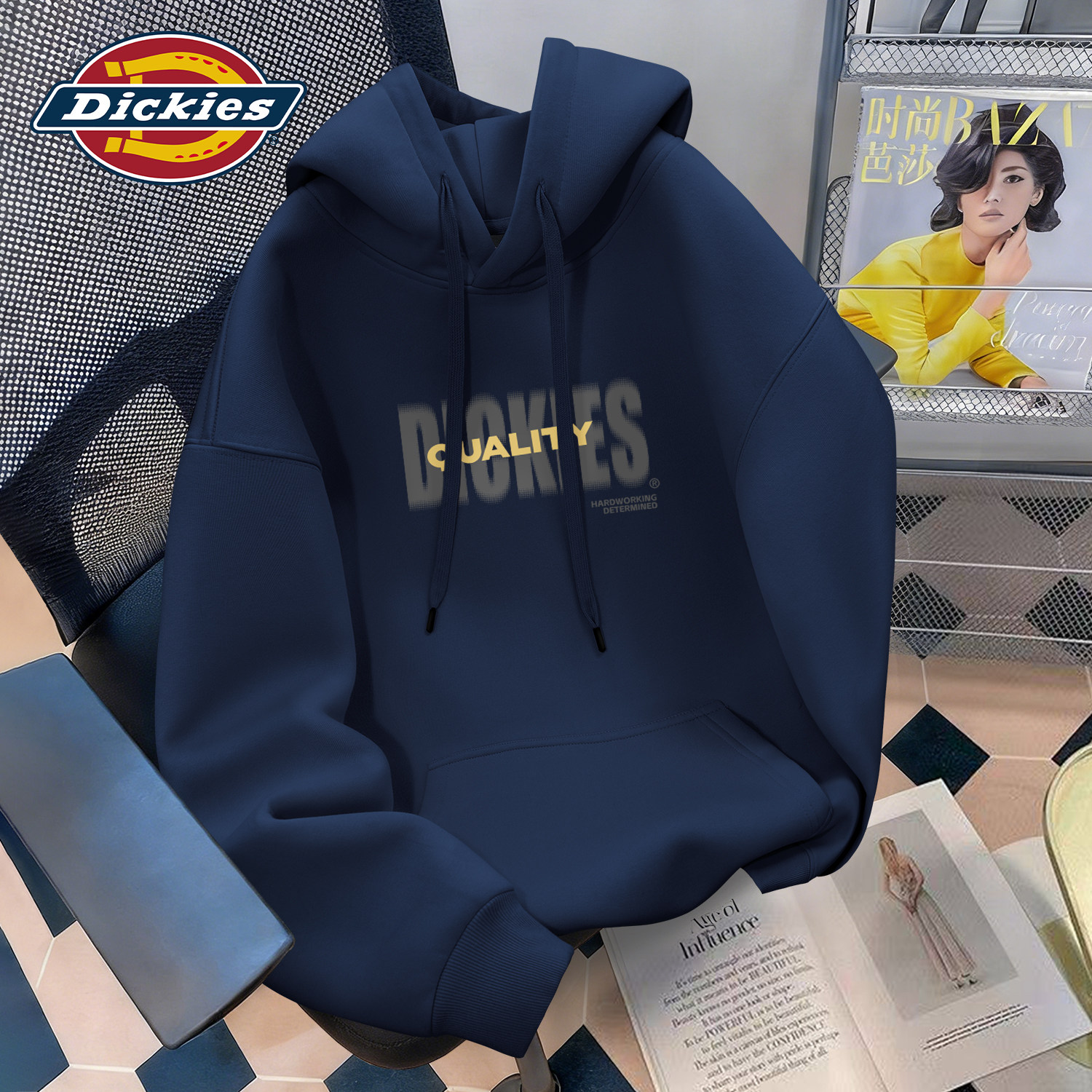 Dickies藏青色男生圆领卫衣2026秋季新款大码宽松流行松弛感衣服