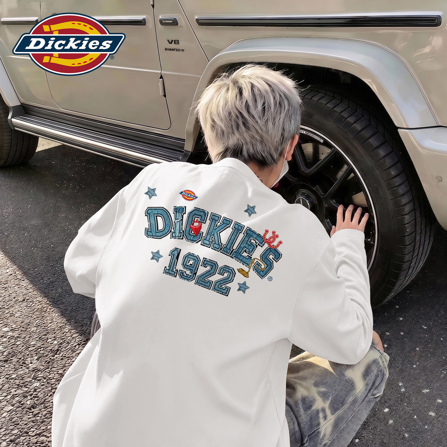 Dickies白色纯棉长袖T恤男女同款