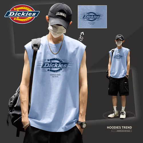 Dickies蓝色纯棉无袖背心男款