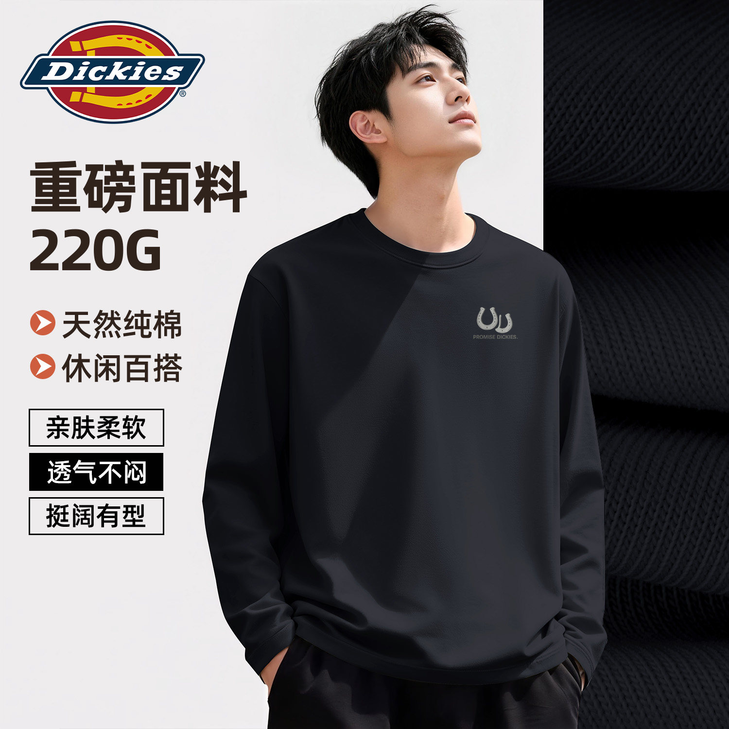 Dickies黑色男生长袖T恤2026秋